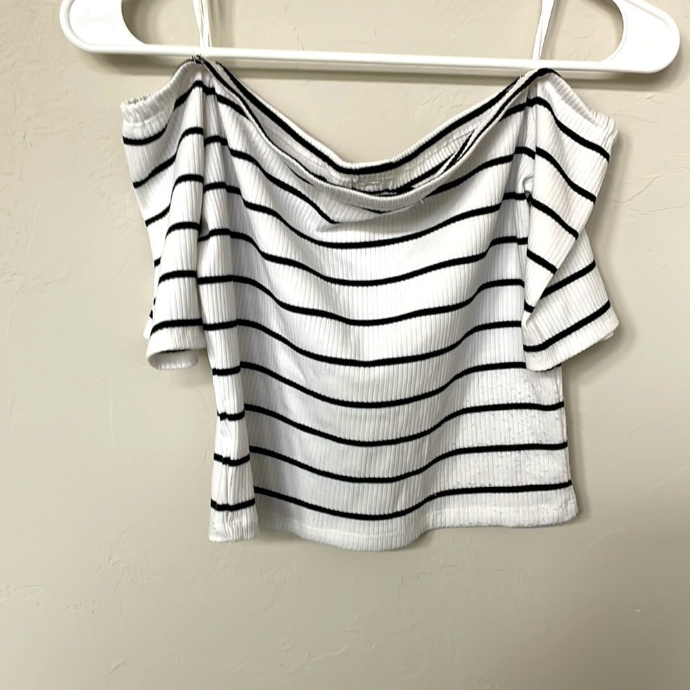 2 Off the Shoulder Women’s Tops | Express | Guess | Red | Black/White Stripe - Picture 8 of 10